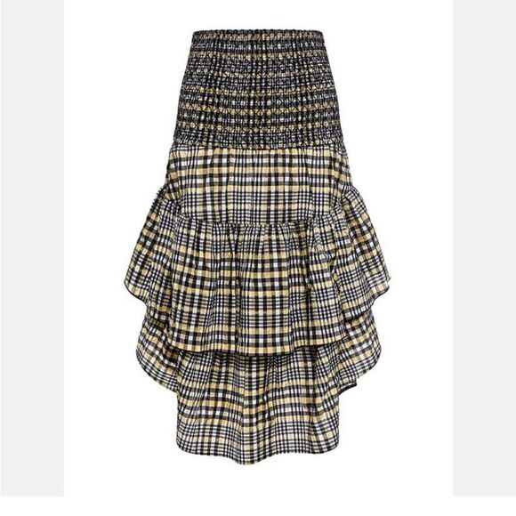 Ganni CHARRON Tiered Light Brown Plaid Versatile Skirt Dress - Picture 7 of 16